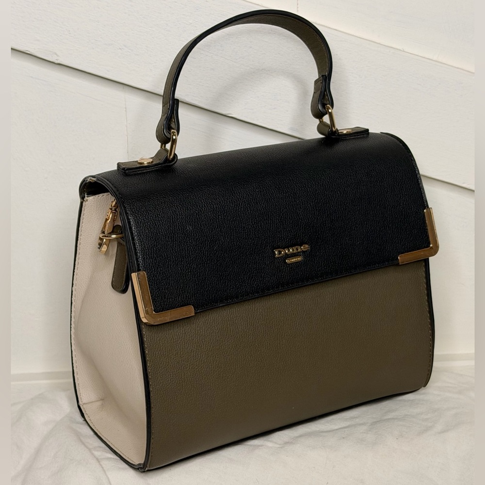 Dune Tricolor Black and Olive Satchel With Detachable Crossbody Strap